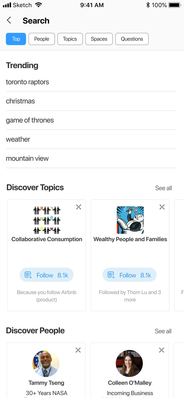 First mockup of new discover page