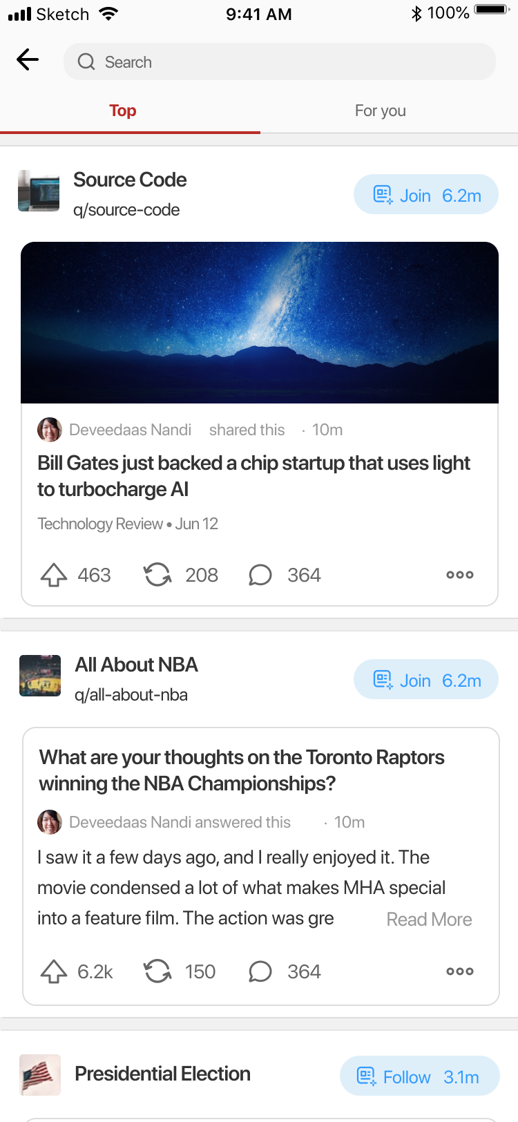 First mockup of new trending page